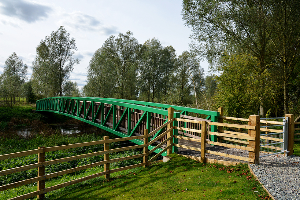 Beaver Bridges steel and timber footbridge Newton Blossomville