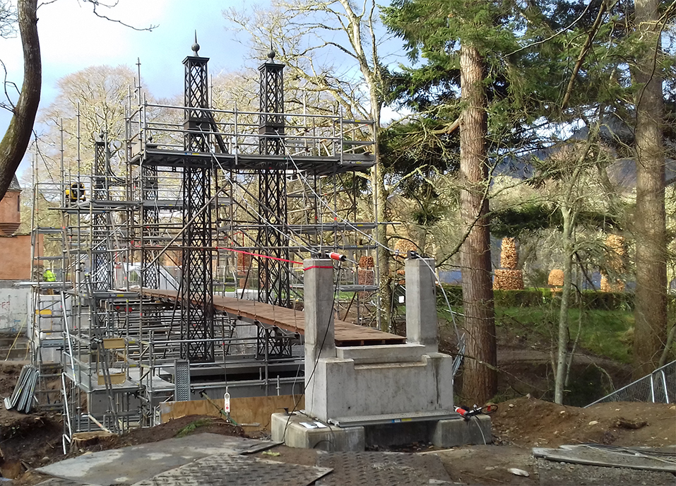Beaver Bridges suspension bridge install Aldourie Castle
