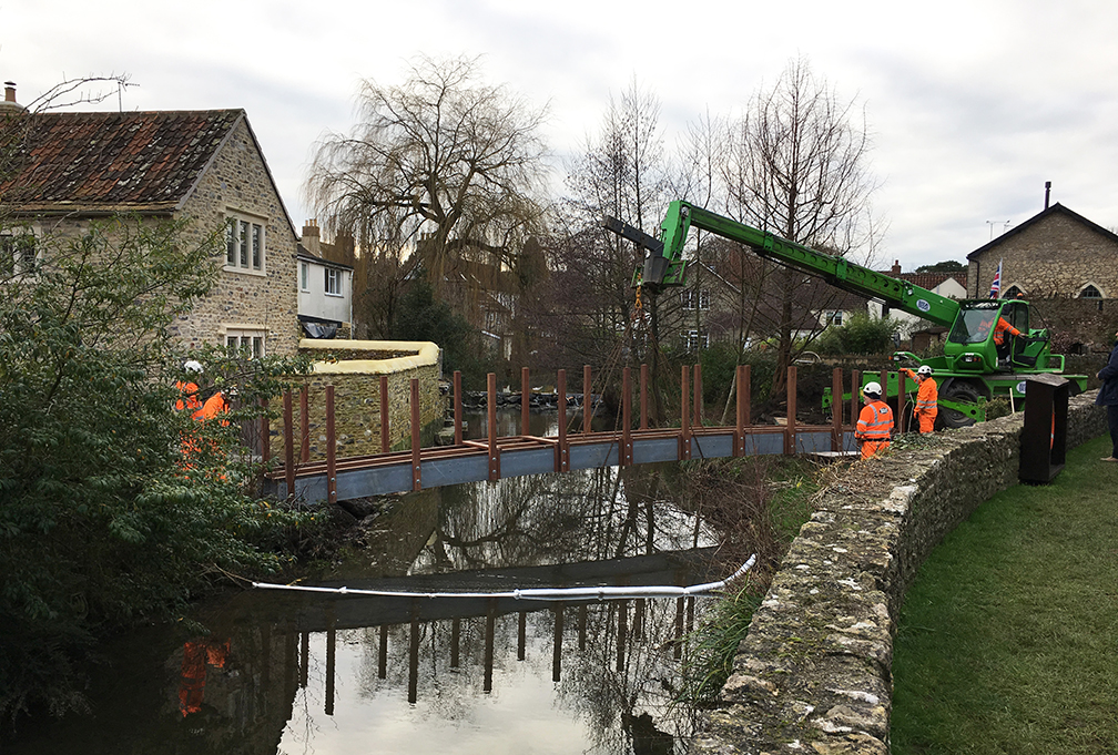Beaver Bridges pedestrian bridge installation Nunney