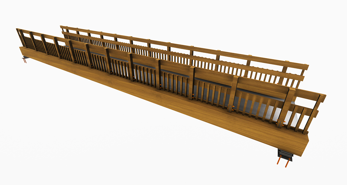 3D RENDER TIMBER FOOTBRIDGE, BEAVER BRIDGES
